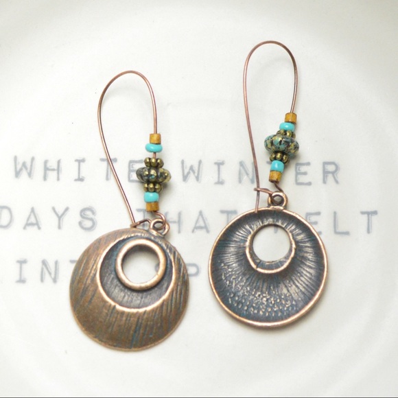 Boho Vintage Effect Metal and Beads Drop Earrings - Picture 4 of 4